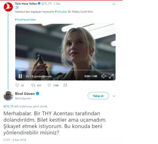 THY acentesi tarafından dolandırılan Bİrol Güven 