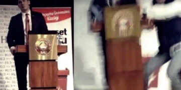 Sinan Oğan’a Bahçeşehir Üniversitesi’nde saldırı! İşte o anlar (Video)