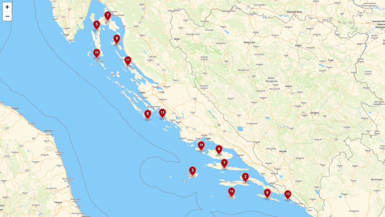 Hırvatistan Adaları Haritası